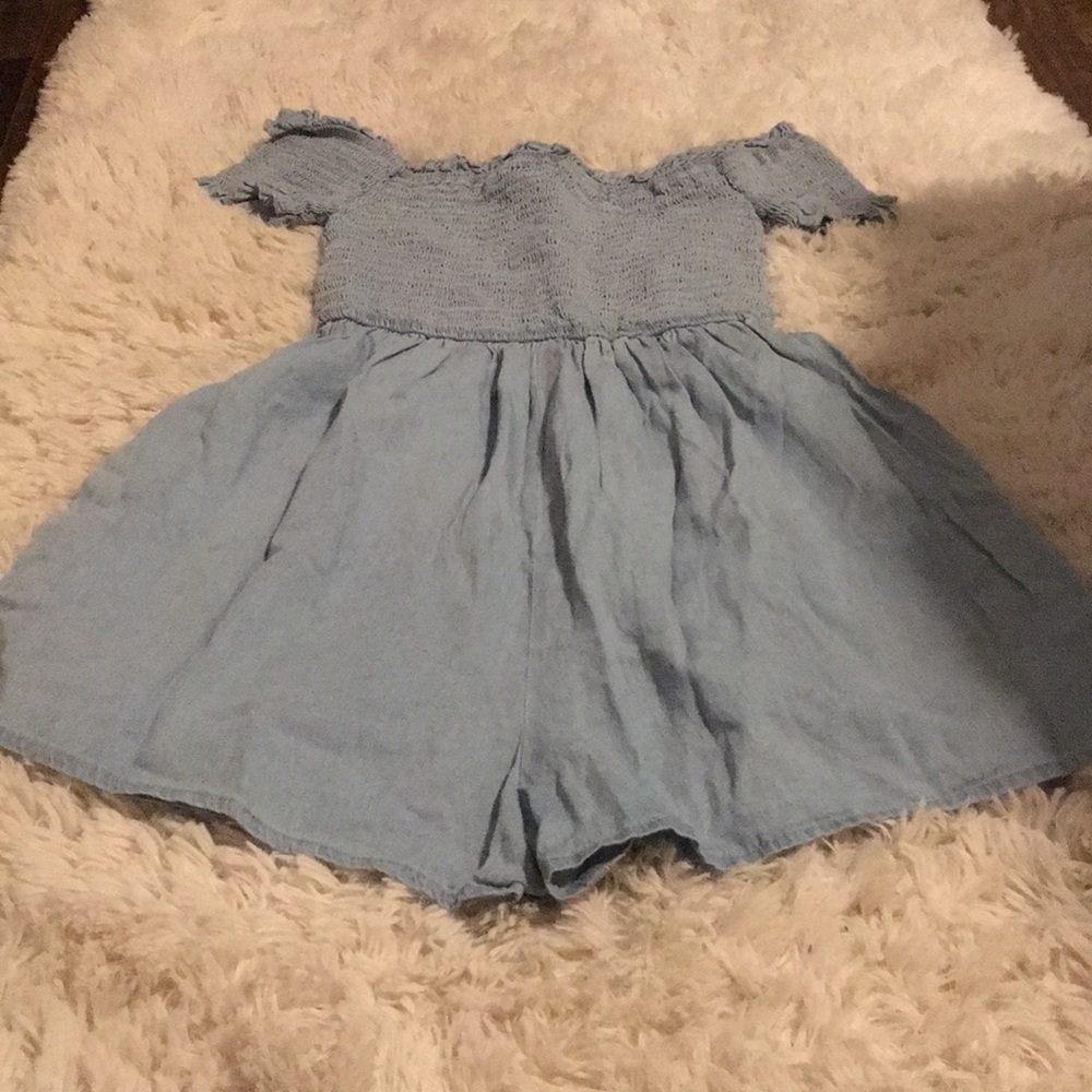 Light denim romper shorts